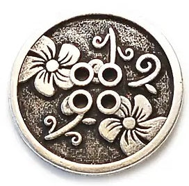 Metal Antique Silver Flowers and Stems Round Button