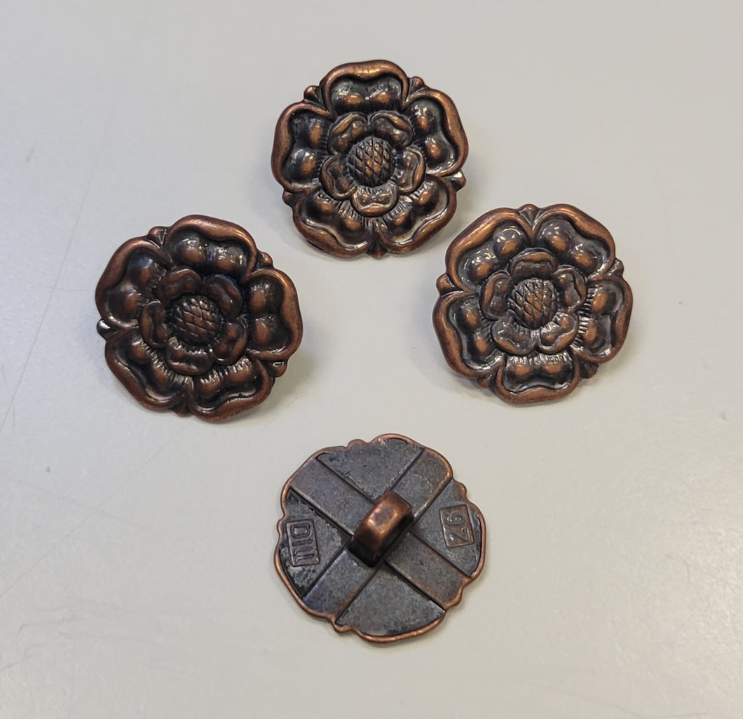 Antique Brass Full Metal Flower Button