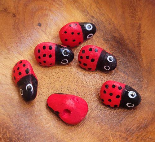 Wood Lady Bug Button