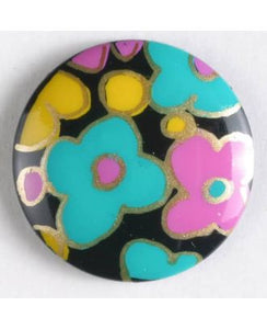 Small Printed Round Flower Button